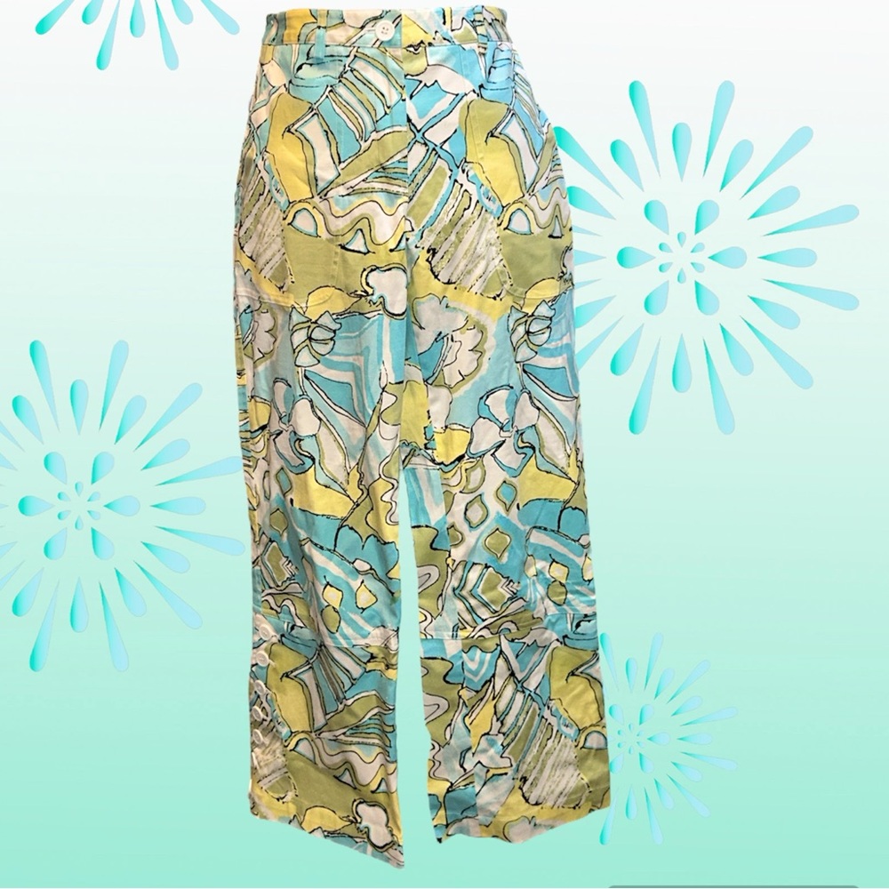 Etcetera cotton spandex cropped pants vibrant busy abstract tropical print